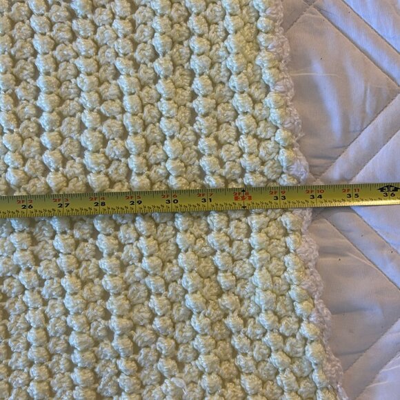Handmade Crochet Blanket Soft Yellow White Border Rectangle Baby Crib Throw - Picture 5 of 5